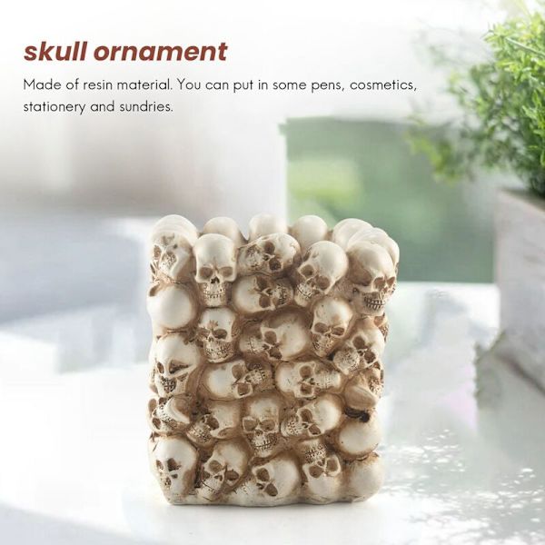 Kranium Ornament Skelet Stationær Holder Hjemmekontor Skrivebord Opbevaringsboks Blyant Kosmetisk Opbevaringsboks