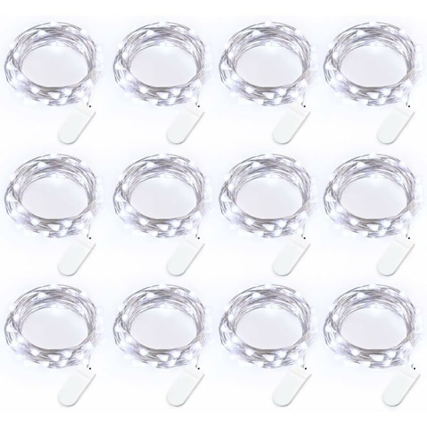 [12-pakning] Batteridrevne fe-lys, 2M 20 LED sølvtråd fe-lys innendørs dekorasjon for hjem fest hage bursdag bryllup jul Hallo