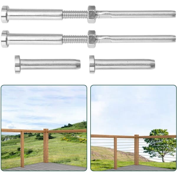 Hexagonal One Threaded Terminal Fitting One Terminal Fitting til 1/8 Inch Kabelkropssæt, T316 Marine Grade Rustfrit Stål, 10 Par