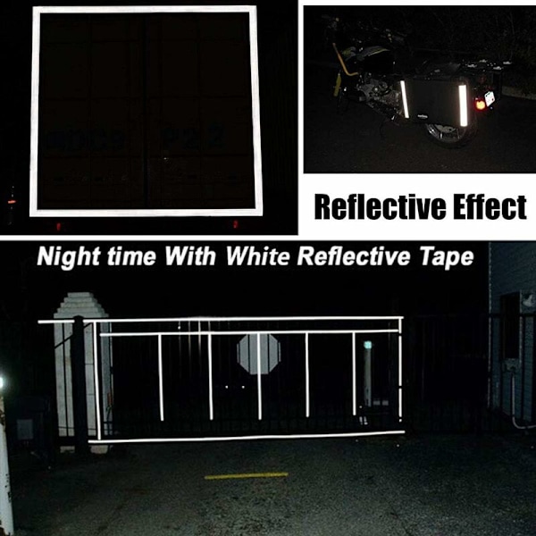 5cm x 10m Reflekterende Advarselstape, Fluorescerende Reflekterende Tape Sticker Sikkerhedstape Sticker til Nattesynlighed, Hvid