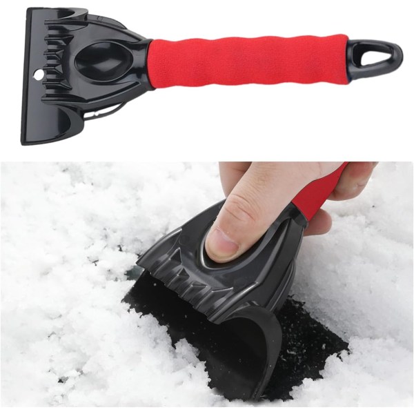 2x bilisskrapere, anti-ripe bilfrontruteskraper med skumhåndtak for frost og snøfjerning (rød)