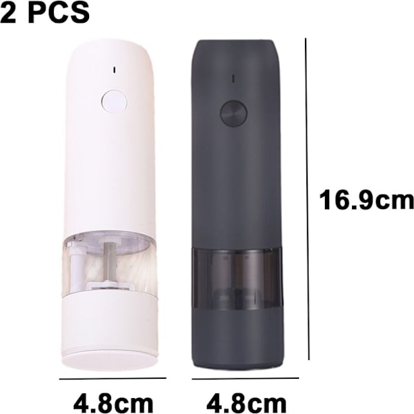 Sähköinen suola- ja pippurimyllysetti - USB-ladattava, LED-valot, automaattinen pippuri- ja suolamyllysetti, täytettävä, valkoinen+musta