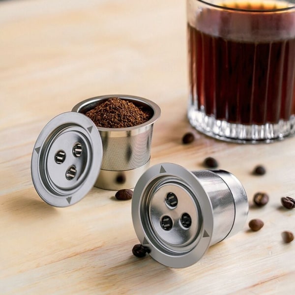 Tre hull gjenbrukbare kaffekapsler i rustfritt stål, gjenbrukbare kaffeputer, påfyllbare kaffeputer for