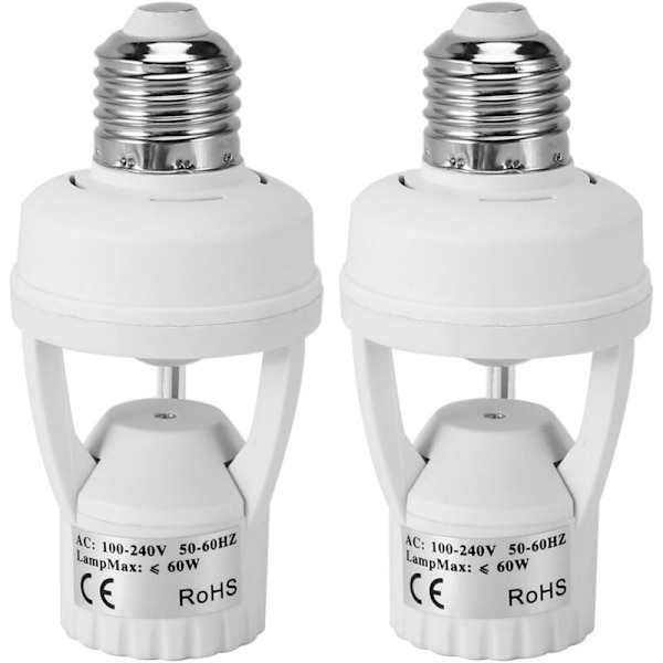 2X AC 110-220V 360 Graders PIR Bevægelsessensor Induktion E27 Switch Sokkel Strømbase