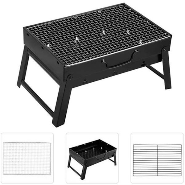 Kullgrill, Bærbar Kullgrill i Tre, Foldbar, Egnet for Utendørs Camping Grill, Strandgrill 43X30X24cm