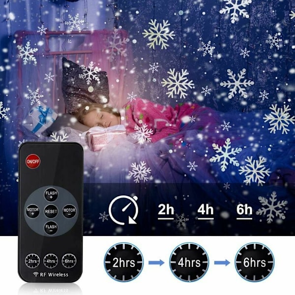 LED-projektorlampa med snöflingor för jul, inomhus och utomhus, snöeffekt med trådlös fjärrkontroll och synkronisering