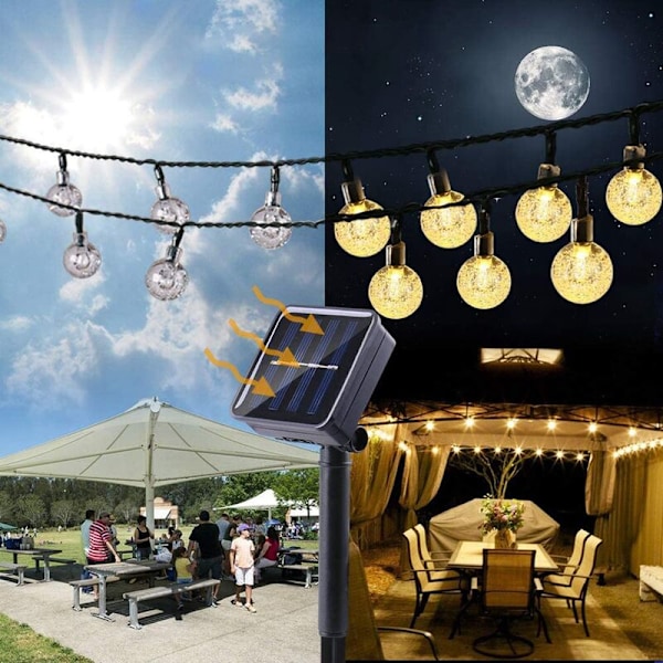 Feriebelysning LED Solar String Lights Bubble Crystal Ball String Lights 9.5M Utendørslampe for Eventyrlys Bryllupsfestdekorasjon-A