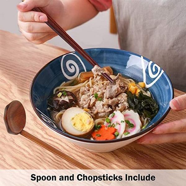 Japansk Keramisk Ramen Set, 6 Delar Keramisk Ramen Nudelsoppa Set med Sked och Matchande Ätpinnar