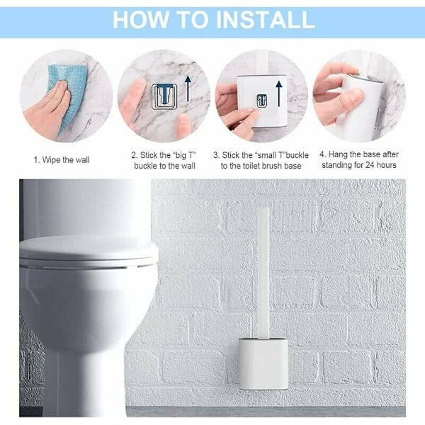 Silikon Toalettborste Platta - Toalettborste och Hållare, Anti-dropp, Antibakteriell, Ventilerad Toalettborste, Luktfri Snabbtorkande, Vägg/Golvmonterad