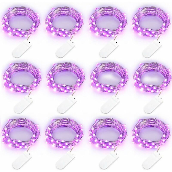 Polsträngslampor, 12-pack 2m 20 LED lila koppartrådssträngslampor för jul/sovrum/fest/dräkt/påskdekoration (stolpar ingår ej)-