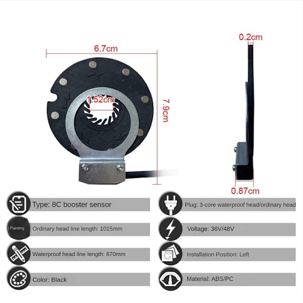 Elektrisk magnetisk sensor 36/48V Pedal Assist Sensor Magneter F-8C Dual-Action Sensorer PAS System Elektriske Dele