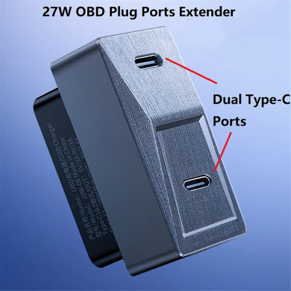För Model 3 2024 Dold OBD-adapter Laddning 27W Plug and Play USB-C Dubbla Portar