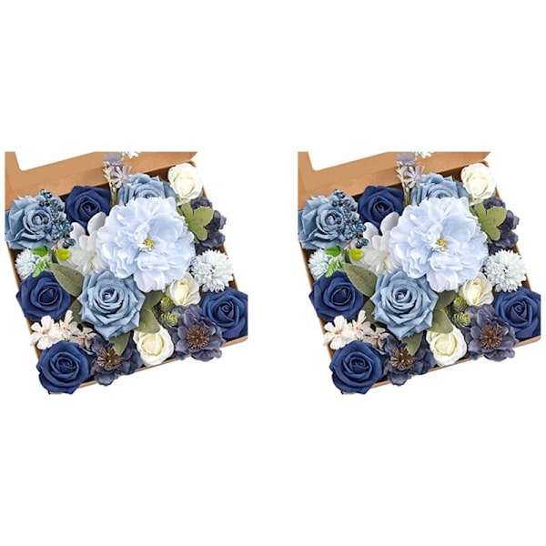 2X Kunstige Blomster Falske Støvet Blå Pion Blomster Combo til DIY Bryllup Brudebuketter Midterstykker Dekorationer til