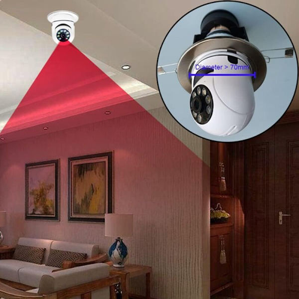 E27-glödlampa kamera, 1080P trådlös PTZ-säkerhetskamera med E27-glödlampsanslutning, 360 graders panorama, automatisk rörelsespårning, nattseende, tvåvägsljud