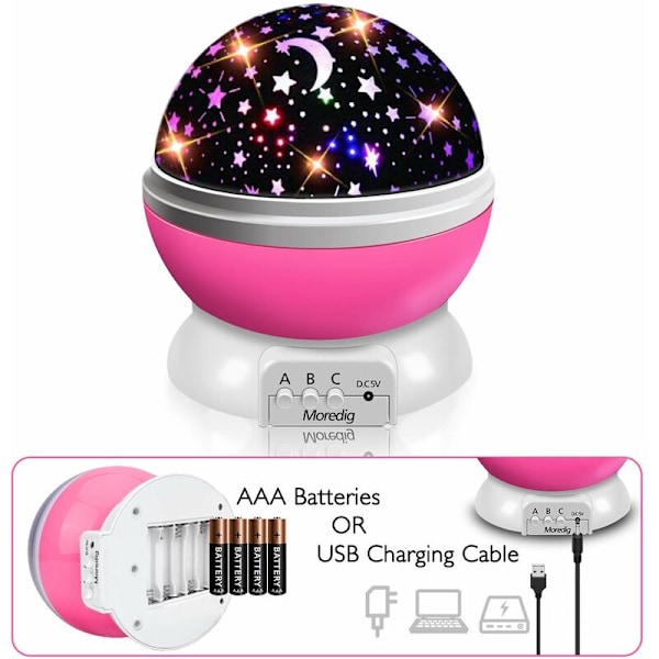 Stjernehimmel Projektor Natlys, Babylys 360° Rotation LED Stjernelys Lampe Stjernehimmel Projektor med 8 Farvede Lys Projektion, Perfekt Gave til