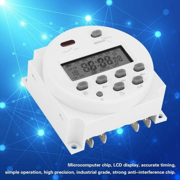 12V Mini LCD Digitaalinen LCD Virta Viikoittainen Ajastin Relekytkin Digitaalinen Ajastin Virta-Ajastin Ohjaus Vedenpitävällä Kannella (Valkoinen)