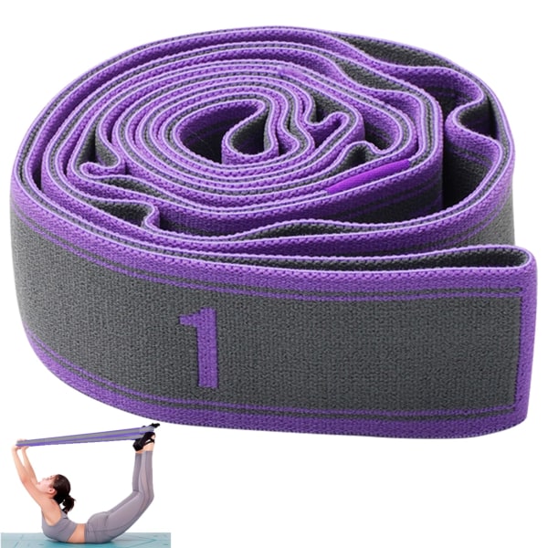 Modstandsbånd, træningsbånd, yoga-stretch-hjælpebånd (9 numre), høje strækbånd til yoga, pilates, dans og gymnastik, lilla