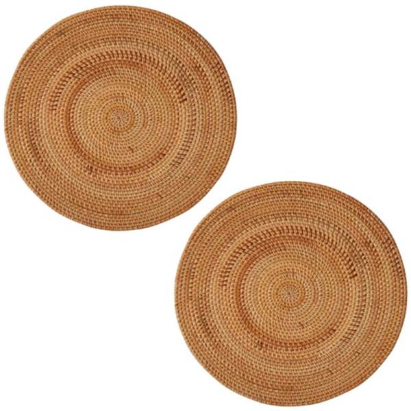 2X Flettet Rattan Bordskåner, Rund Bordskåner, Skridsikker Varmebestandig, Viklet Bordskåner, Varmeunderlag
