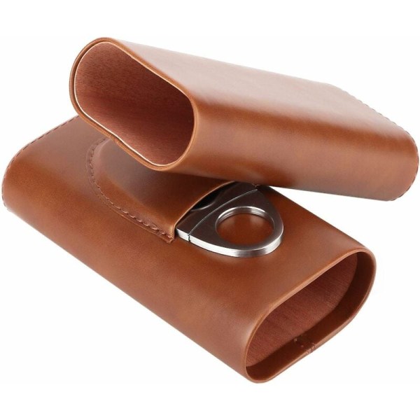 Portabel Cigarrhumidor Lädercigarrfodral Cedarträfodrad Cigarrfodral med Cutter (Brun)