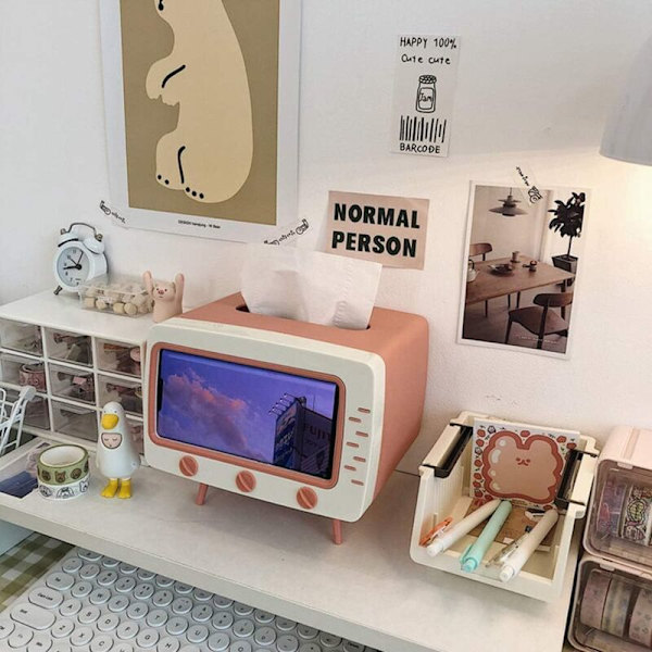 Fjärrkontrollhållare i form av en TV, söt, retro, mobiltelefonhållare, mobiltelefonhållare, näsdukshållare, vardagsrum, sovrum,