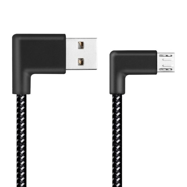 90 graders vinkelkontakt nylonflätad smartphone laddningskabel, USB laddningsströmkablar för Android-adapter 3 meter