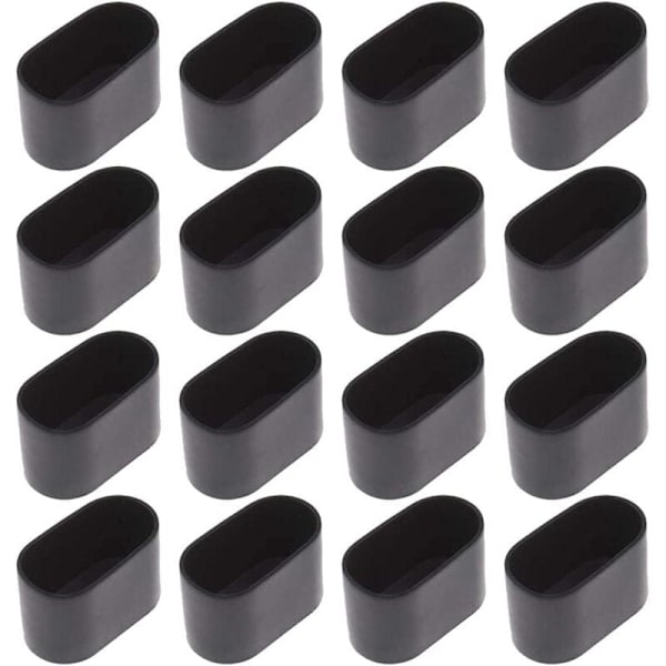 16 stk stolbenbeskyttelse gulvbeskyttelse fotbeskyttelse for sammenleggbar stol ovalt rør, plast (svart 16 stk/20x40mm)