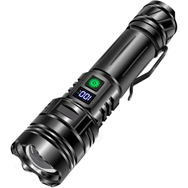Høy Lysstyrke Oppladbar LED Lommelykt, 250 000 Lumen Lyssterk Vanntett Lommelykt med 5 Moduser og Digitalt Display