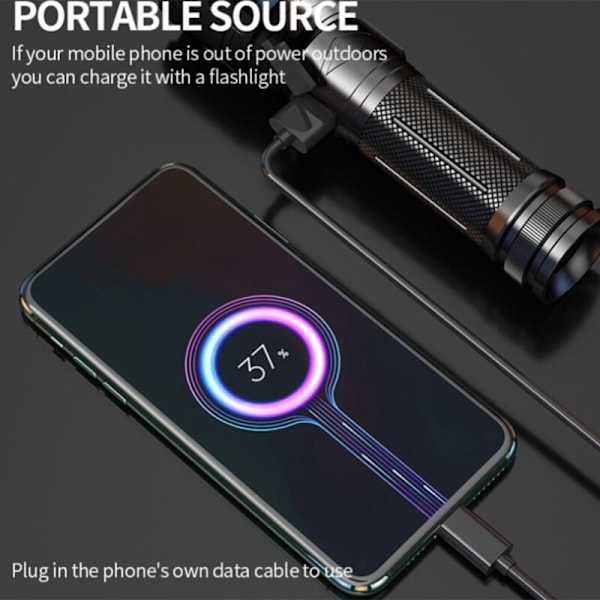Superljus ficklampa Powerbank USB-C Laddningsbar LED Taktisk Multiverktyg Starkt Ljus
