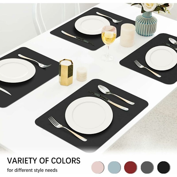 Underlägg, Set om 4 Vattentäta Tvättade Underlägg Rektangulära PVC Värmebeständiga Underlägg, 42 × 30cm (Svart)