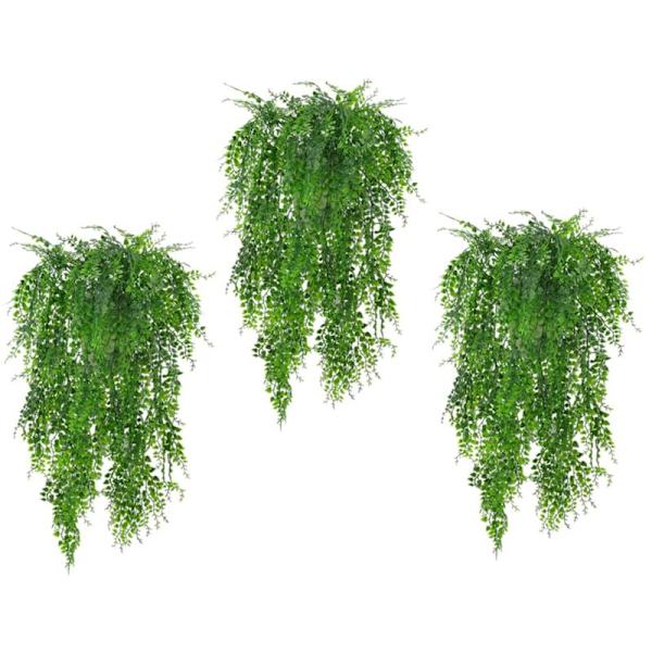 Kunstige Hengende Planter, Kunstige Plast Grønne Planter for Innendørs/Utendørs/Balkong/Vegg/Potte/Hage/Dekorasjon, 3 stk/Pakke