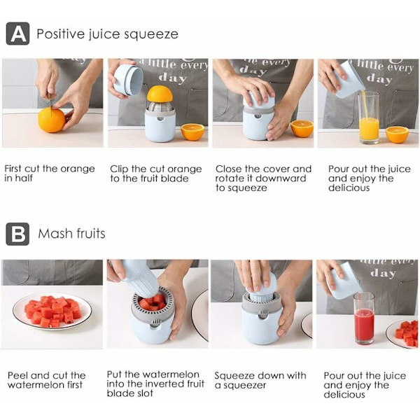 Bärbar citruspress juice manuell citronpress apelsin lime, bekväm för resor utomhusutflykt picknick, juice press juicer, blå grå
