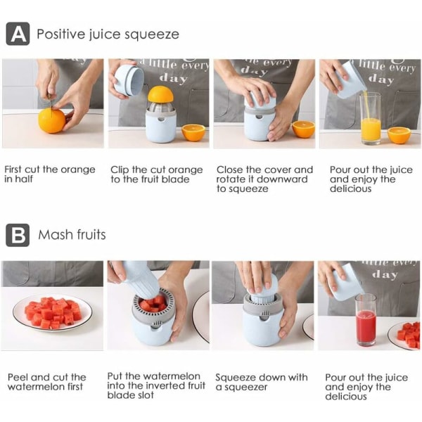Bærbar Citruspresser Juicer Manuel Citronpresser Orange Limetta, Praktisk til Rejser Udendørs Udflugt Picnic, Juicepresser Juicer, Blå Grå