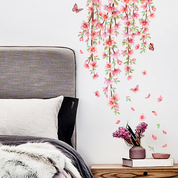 Rosa blomma väggdekor hängande vinstockar väggdekor sovrum vardagsrum soffa TV bakgrund väggdekoration