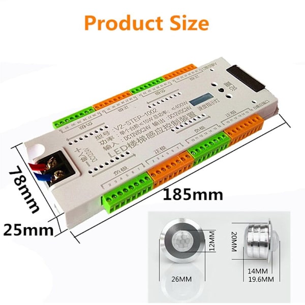 DC 12V 24V 32-kanals trappesensor LED-bevegelseskontroller innendørs PIR nattlys dimmer for trappe fleksibel stripe