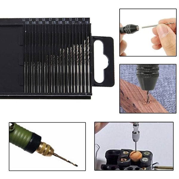 20 stk. HSS Mini Twist Drill Bits Kit, Precision Mini Drill Bit Set, 0,3 mm-1,6 mm HSS Twist Drill Bits, Twist Drill Bits med æske til træmodelfremstilling