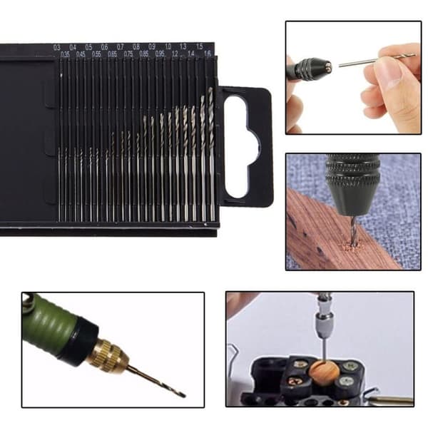 20 stk HSS Mini Twist Drill Bits Kit, Precision Mini Drill Bit Set, 0,3 mm-1,6 mm HSS Twist Drill Bits, Twist Drill Bits med boks for tremodellfremstilling