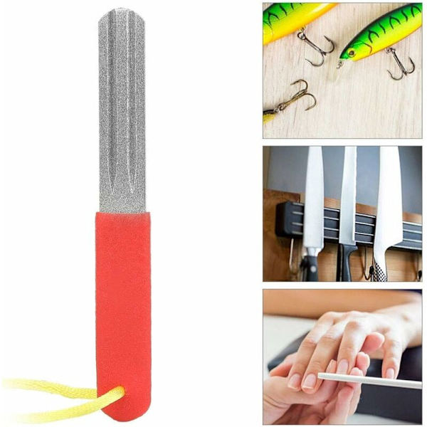 Fisk krokvässare, fisk krok slipsten, dubbelsidig, 400/800 grit diamant, fisk krok slipfil för utomhusfiske -