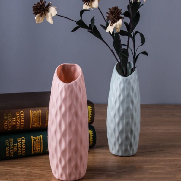 Nordisk plastvas Anti-dropp enkel blomvas Imitation keramik blomkruka Dekoration blomvas för heminredning, rosa