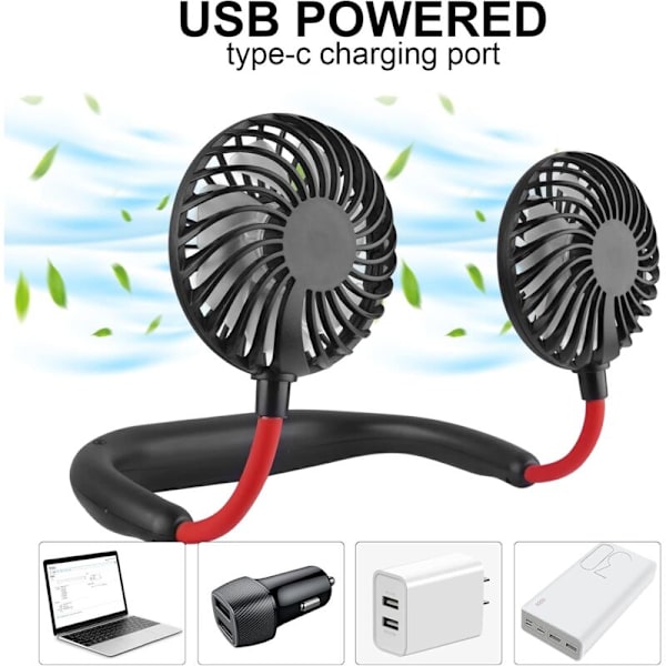 Halsfläkt, Bärbar USB Personlig Handsfree Mini Lat Halsfläkt 360 Graders Rotation Kylande Bärbar Handhållen Bärbar för Kontor Hem Rum Resa Ut
