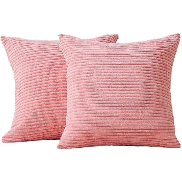 Lumbar Putetrekk 2-pak Dekorativ Stripete Kordfløyel Rektangulær Putetrekk Langstrakt Putetrekk for Sofa - 18 x 18 tommer Babyrosa