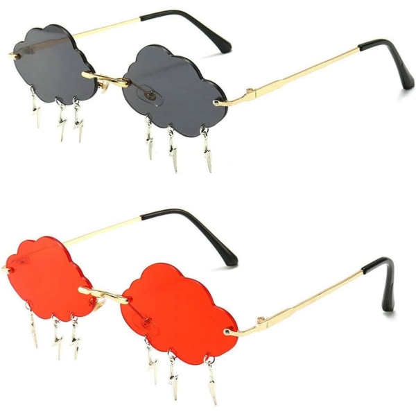 Moderigtige sky lynformede solbriller til kvinder Retro røde punk solbriller uden kant til mænd
