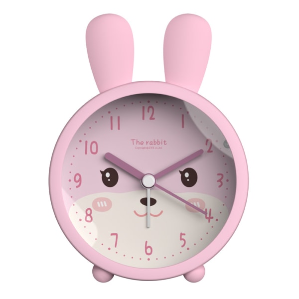 Søt kaninvekker for barn Stille klokke uten tikk Lysende reiseklokke (A-rosa kanin)