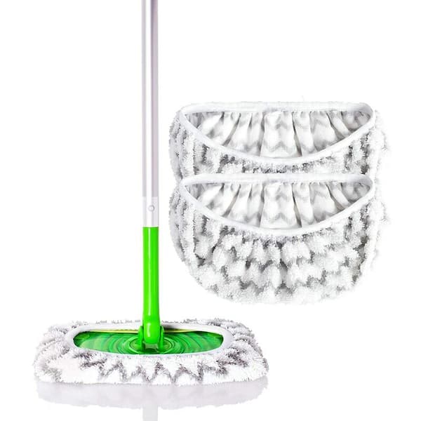 2-pak gjenbrukbare mikrofibermoppputer som er kompatible med Swiffer Sweeper vaskbare moppputer for våt og tørr bruk