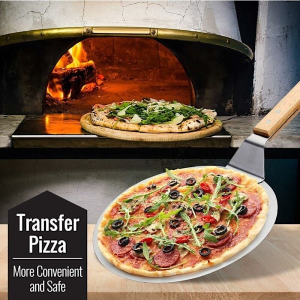 Utsalg av Pizzapade i Rustfritt Stål med Trehåndtak, Pizza Pusher for Pizzastein, Brødpusher, Kakepade, Pizzapade