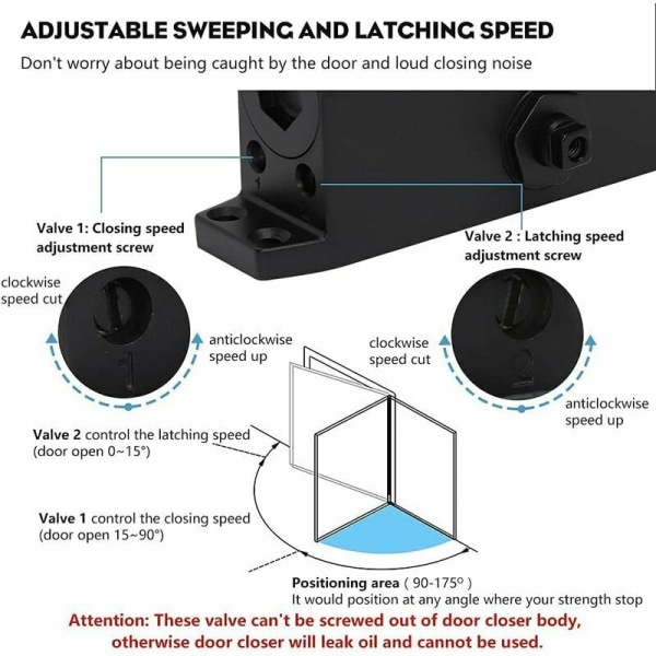 Automatisk hydraulisk dörrstängare med stoppfunktion, justerbar fjäderbelastad dörrstängare, stängd buffert för kommersiellt och bostadsanvändning 20-40 kg Doo