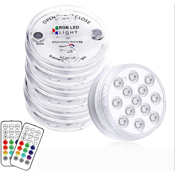 Neddykkelige LED-lys 4 stk., 13 LED'er Ekstra brede undervands LED-lys IP68 Vandtætte 50m/164ft Dybde, Lang Batterilevetid til Akvarium, Pool, Dam
