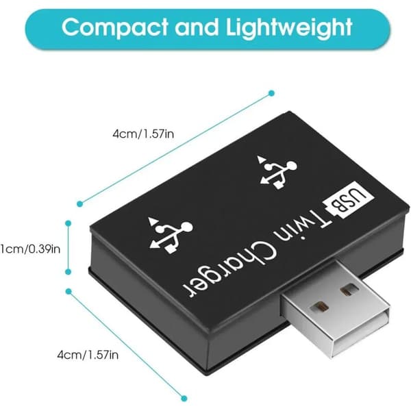 2x USB2.0 2 porte, bærbar 2 porte USB-hub, han til dobbelt USB-hun-adapter til bærbare computere, stationære computere (sort)