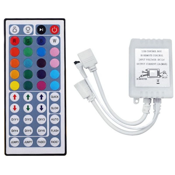 DC12V RGB LED-controller + 44-tasters RGB-fjernbetjening IR-lysstribe-controller til 2835 5050 RGB-lysstribe