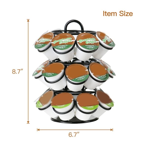 Kaffepodholder, Kaffeoppbevaring Kompatibel med K-Kopper (27 Pods), 360 Graders Rotasjon, Svart