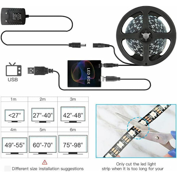 LED-bakgrundsbelysning för TV, TV-remsa, TV-skärm och PC-monitor, TV-bakgrundsbelysning, 3M, 30 lampor per meter